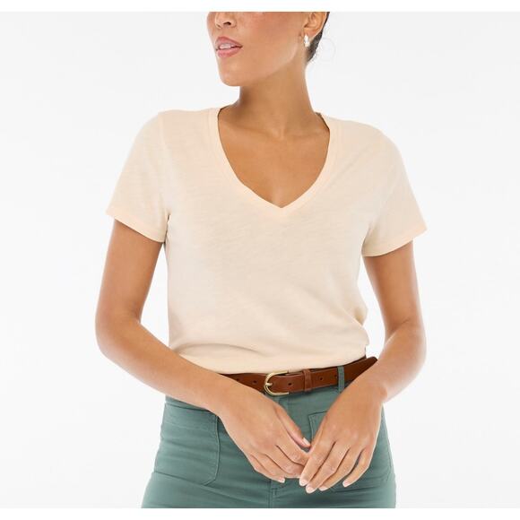 J.Crew Short-Sleeve Vintage Cotton V-Neck Tee Womens Plus Size 3X Cream Slim Fit - Picture 1 of 7
